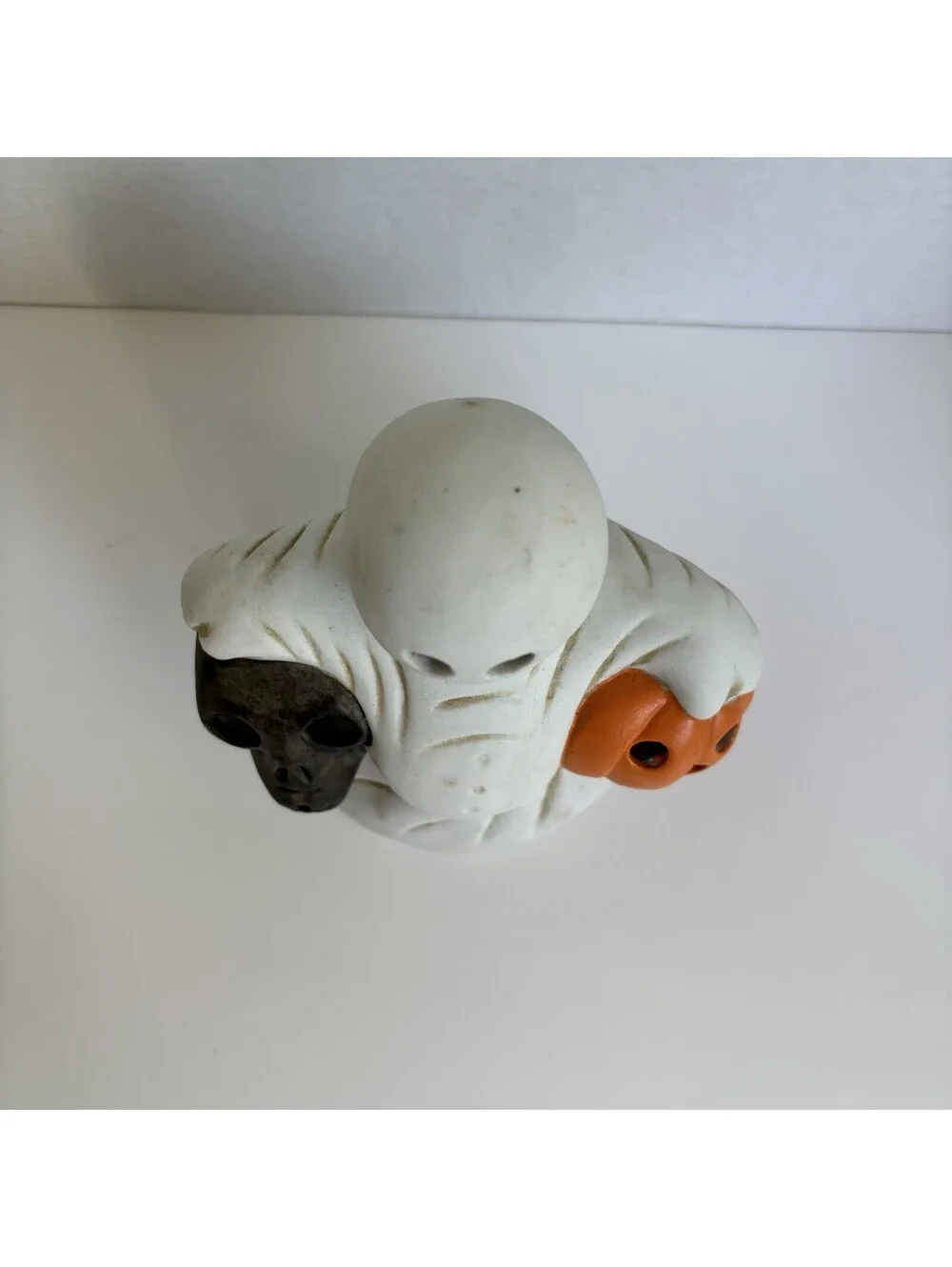 Vintage Ceramic Porcelain Bisque Halloween Ghost Lantern Tealight Candle Holder